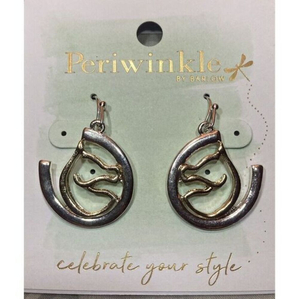 Periwinkle By Barlow Dangle Earrings Silver Gold Tone Horse Equestrian Horseshoe